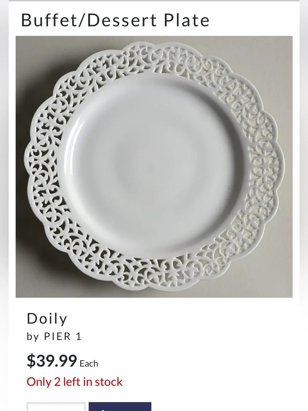 2 Crate&Barrel Snowflake Lace, Reticulated Dessert Plates. 7.75”